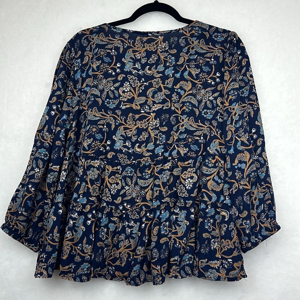 Lucky Brand Tops Relaxed V Neck Blouse Women’s Large Puff Sleeve Ruffled Boho - Picture 4 of 6